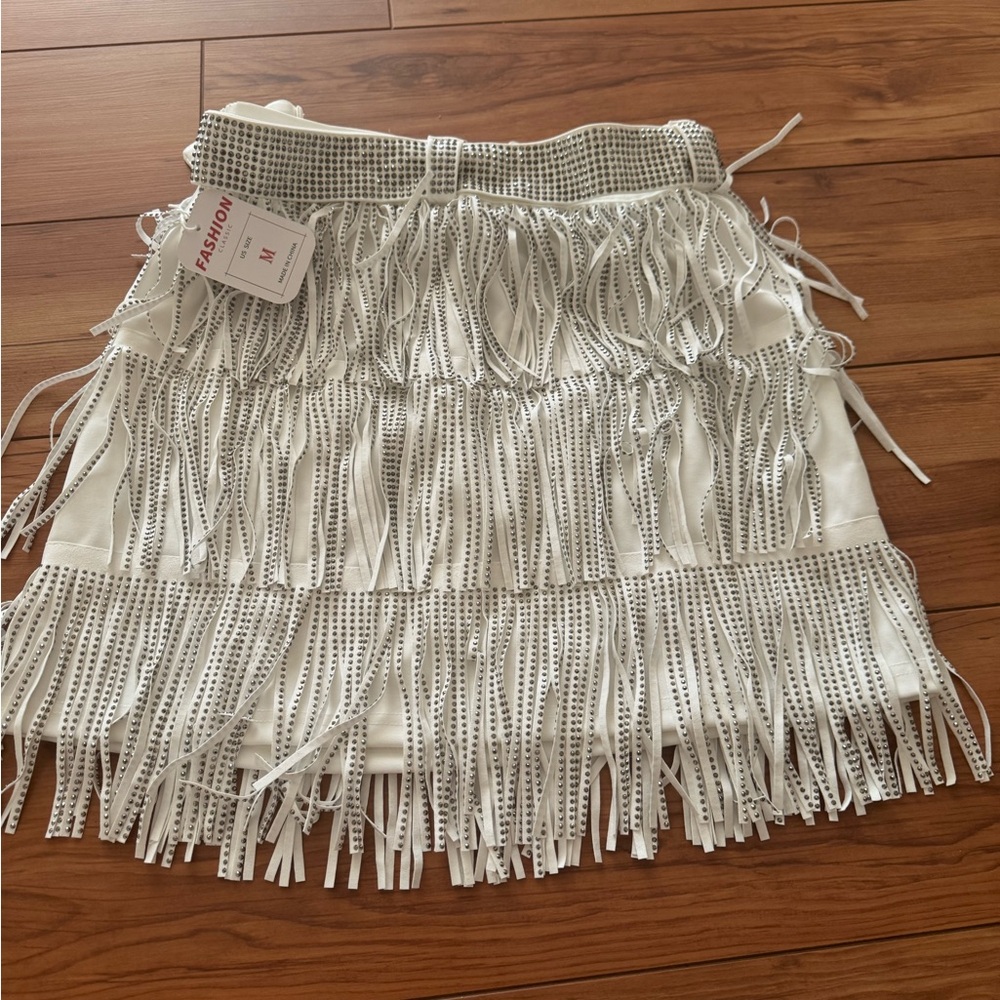 White Fringe Skirt